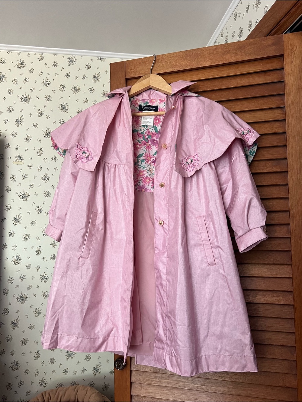 Vintage Rothschild Pink Floral Lined Hooded Raincoat